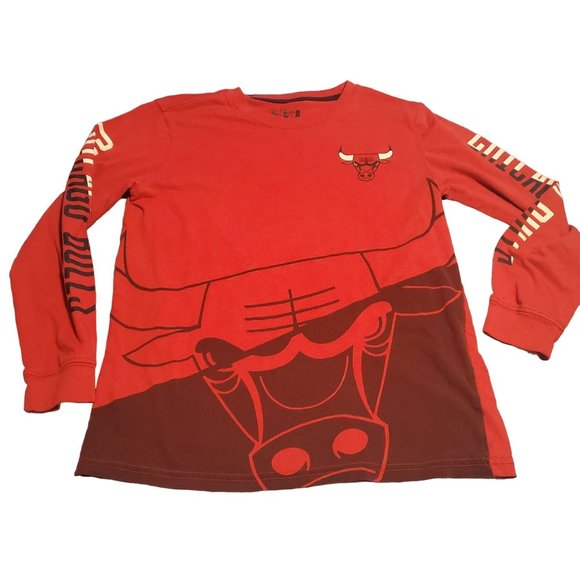 NBA Boy's Youth L (12-14) Chicago Bulls Logo Spell Out Arms Red Long Sleeve Tee - Picture 1 of 8
